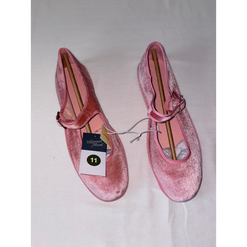 Universal Thread Pink Velvet Mary Jane Flats Memory Foam Halston Size 11 NEW - Picture 10 of 11
